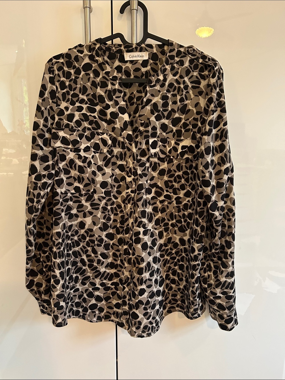 Calvin Klein Black and Cream Animal Print Button-Down Shirt